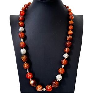 Vintage acrylic brown silver chunky flower necklace